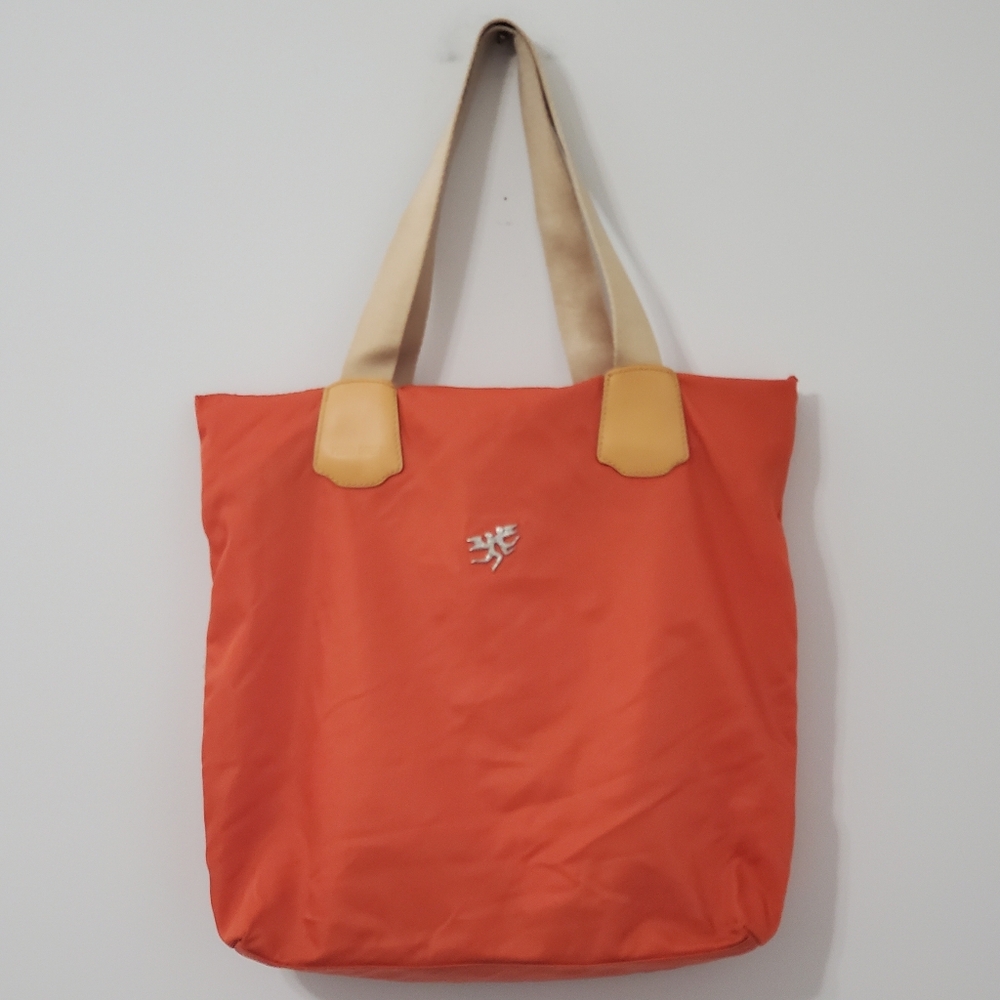 Piero Guidi Orange Nylon Tote Bag with Matching Pouch Goldtone  Handles